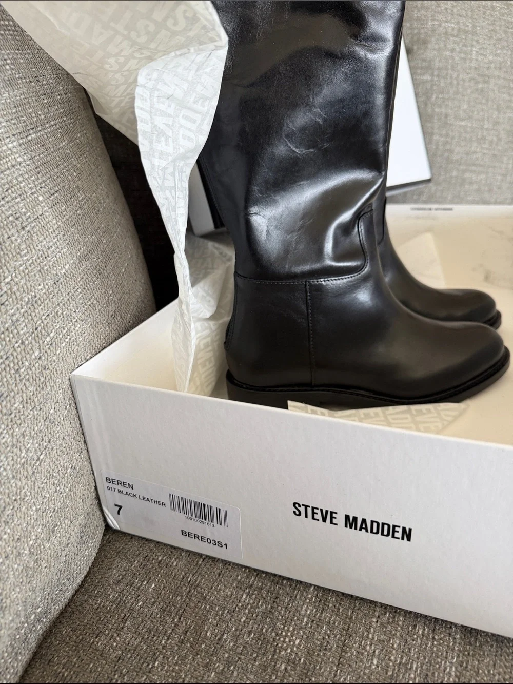 Steve Madden “BEREN” Black Over-the-Knee Leather Boots